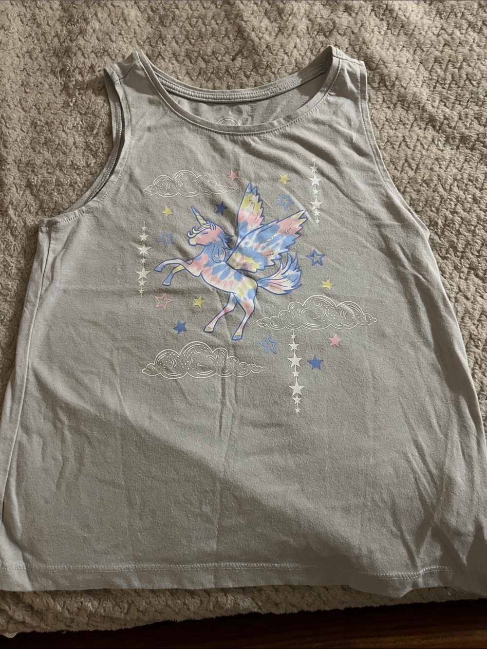Girls' Light Gray Tank Top with Pastel Unicorn Graphic